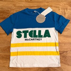 Stella McCartney Kids Blue and White Tee with Yellow Stripes
